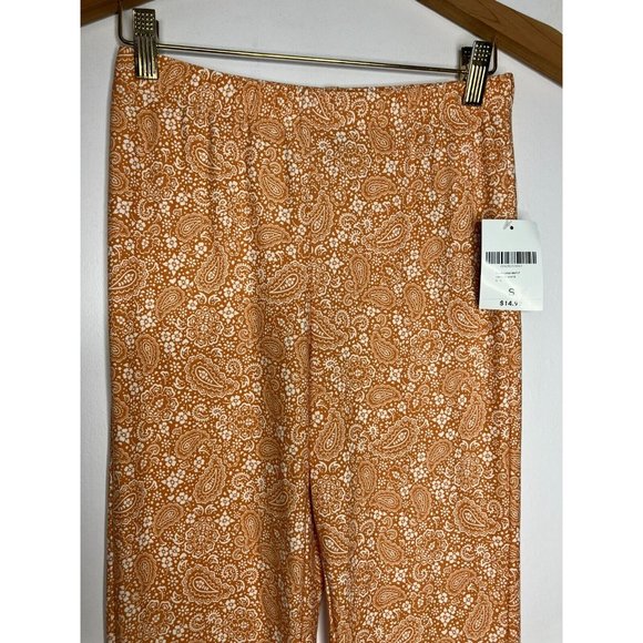 Forever 21 Women's Small Orange Paisley Hippie Boho Bell Bottoms Leggings NEW - Picture 2 of 10
